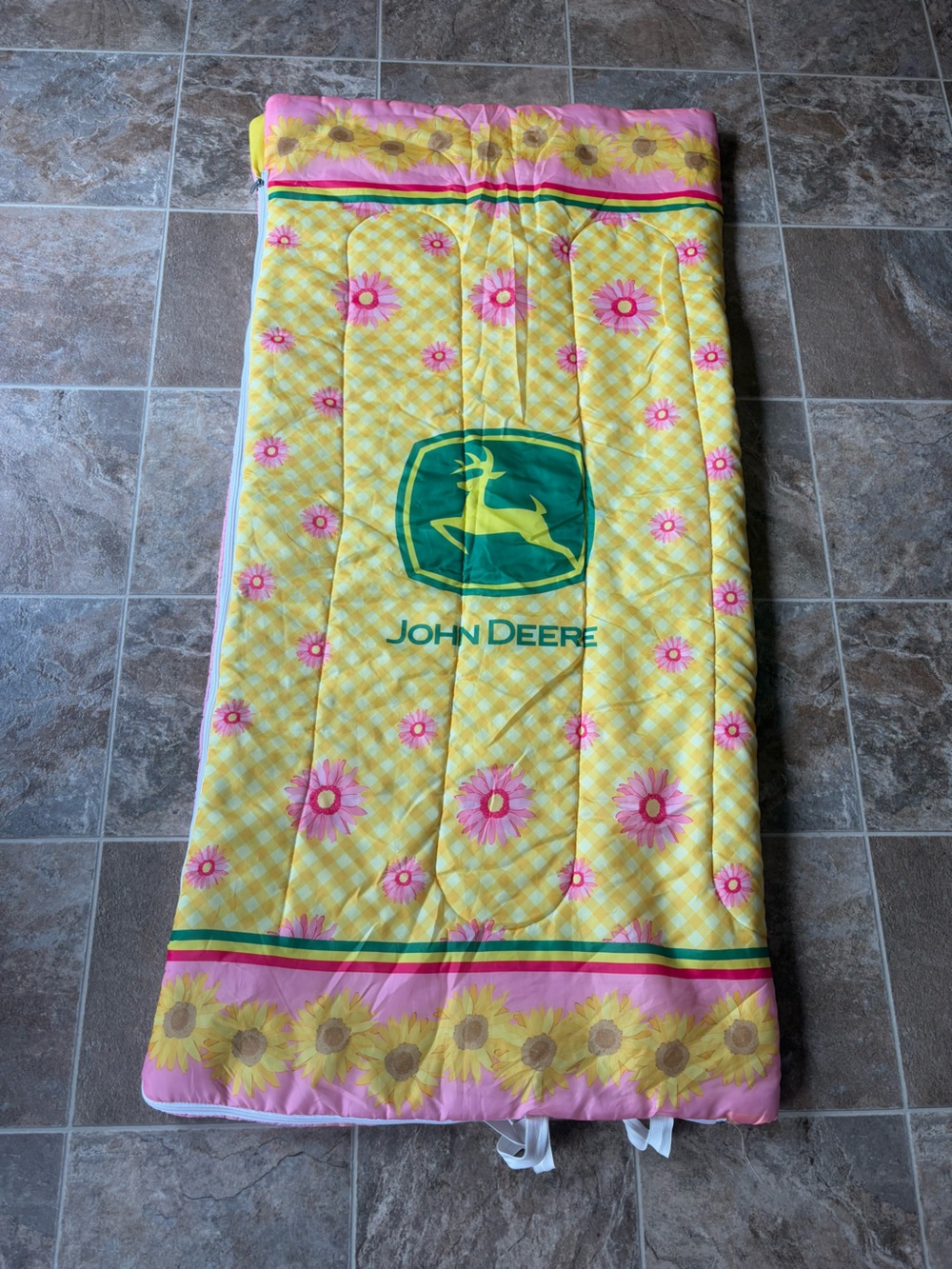 John Deere Yellow and Pink Floral Sleeping Bag